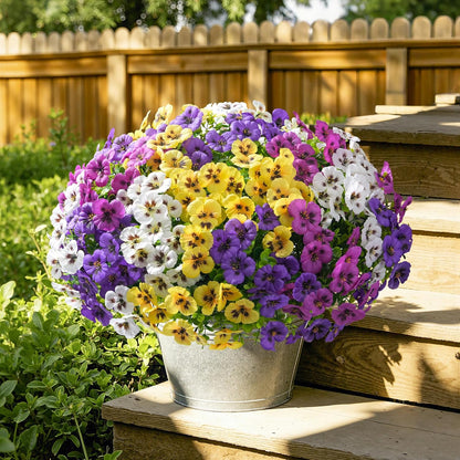 Ivydale 20PCS Fake Artificial Pansy Flowers for Outdoors Spring Decor, Faux Silk Pansies UV Resistant Plants for Front Door Porch Yard Patio Window Box Home Decor (Fuchsia Purple Yellow White)