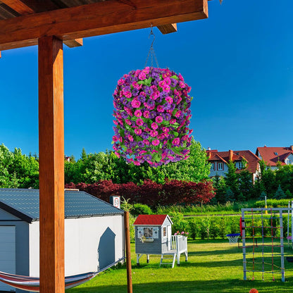 Artificial Fake Hanging Flowers Plants for Outdoor Decoration, 2PCS Faux Silk Morning Glory Long Vines Stems UV Resistant Look Real for Spring Summer Outside Home Porch Patio(Violet Red Purple)