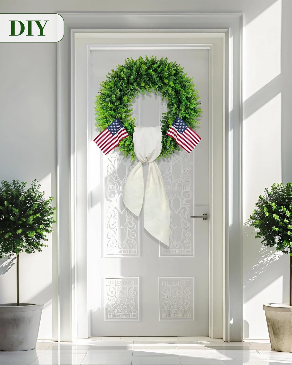 DDHS 20" Boxwood Wreaths Front Door Artificial Spring Wreath. Wreaths for Front Door Farmhouse Wedding Green Year Round Indoor Outdoor for Summer Wreath St Patricks Day Decorations -(Hello Sign)