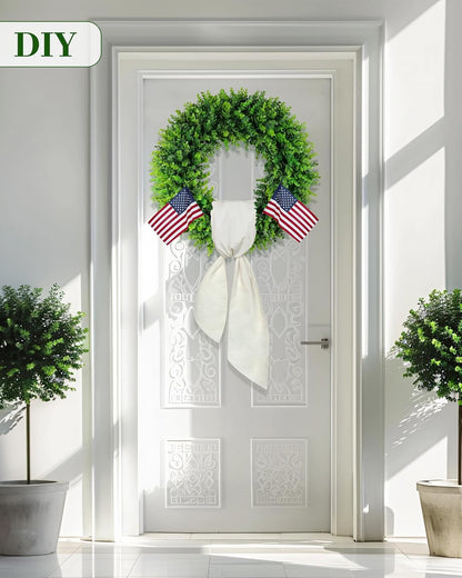 DDHS 20" Boxwood Wreaths Front Door Artificial Spring Wreath. Wreaths for Front Door Farmhouse Wedding Green Year Round Indoor Outdoor for Summer Wreath St Patricks Day Decorations -(Hello Sign)