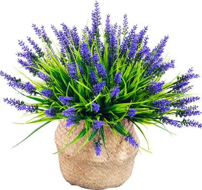 22 Pcs Artificial Outdoor Flowers UV Resistant Lavender Fake Greenery Plants Grass with Purple Flowers for Pot Decor for Window Garden Patio Hanging Planter Pathway Front Porch (22, Purple)