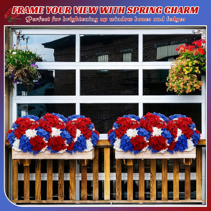Blue Red and White 6 Bundles Hydrangea Artificial Flowers Bulk 30 Heads 20" Faux Fake Hydrangea for Spring Easter Decor Porch Indoor Outdoor Home Garden Wedding Table Centerpieces