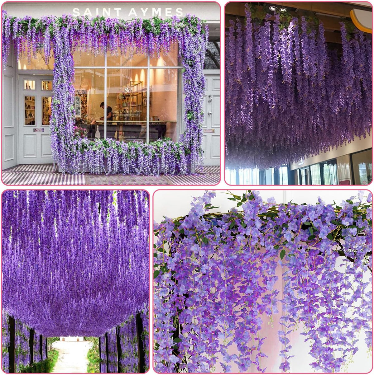 Wisteria Hanging Flowers, Fake Hanging Flowers, Wisteria artificiales Garland for Home Wedding Arch Floral Party Garden Ceremony Outdoor Decor, 3.6 feet Long (12, Purple)
