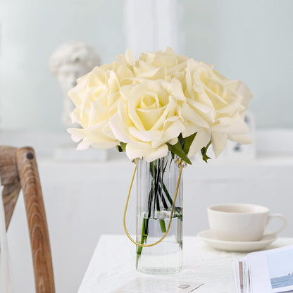 Eyamumo Fake Flowers, Faux Silk Real Touch Artificial Rose Flowers for Decoration DIY, Wedding Party, Home Office Decoration and Dining Table Centerpiece, 7Pcs (White-30cm, 30CM)
