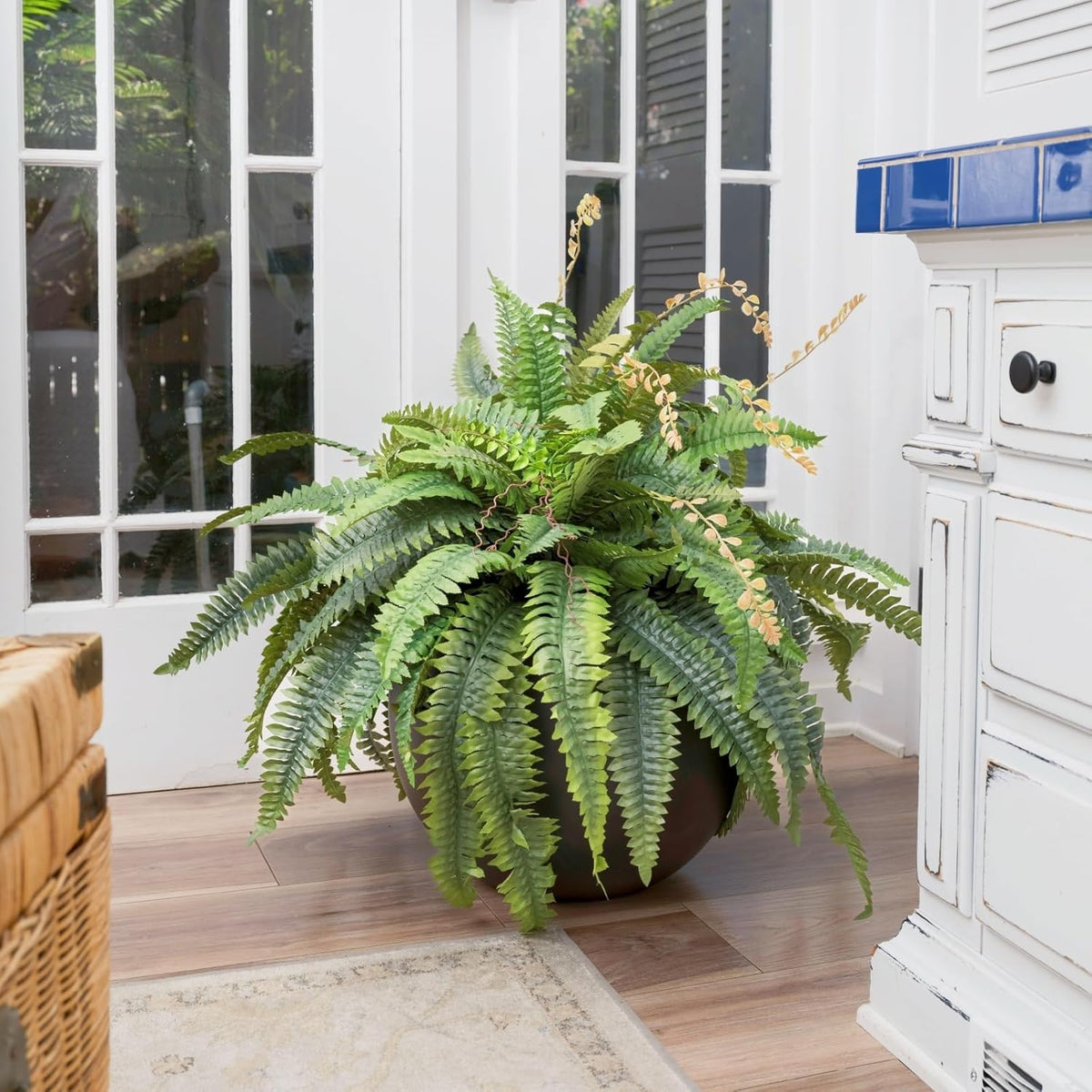 CQURE 128 Branches Fake Ferns Artificial Plants Large, 50" Set of 2 Artificial Boston Ferns Faux Hanging Fake Plants for Outdoors Planter Home Garden Decor