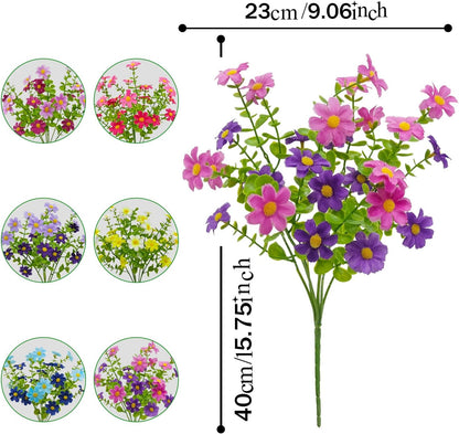 Artificial Flowers for Outdoor Decoration, 6 Bundles UV Resistant Artificial Daisies Silk Wild Flower Fake Flowers for Outside Front Porch Patio Garden Window Box Planters Decor(12 color mixing)