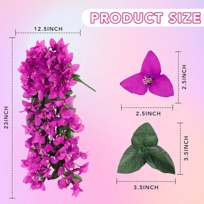 Artificial Bougainvillea Flowers for Outdoor Plant, 2 Pcs Faux Hanging Flowers Bougainvillea for Outside Decoration, Fake Silk UV Resistant Vines for Front Door Porch (Fuchsia)