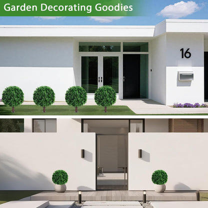 Artificial Boxwood Topiary Ball Tree Set of 2, UV Resistant Artificial Outdoor Shrubs with Spike, Decorative Evergreen Fake Topiary Bushes Plant for Front Porch Garden