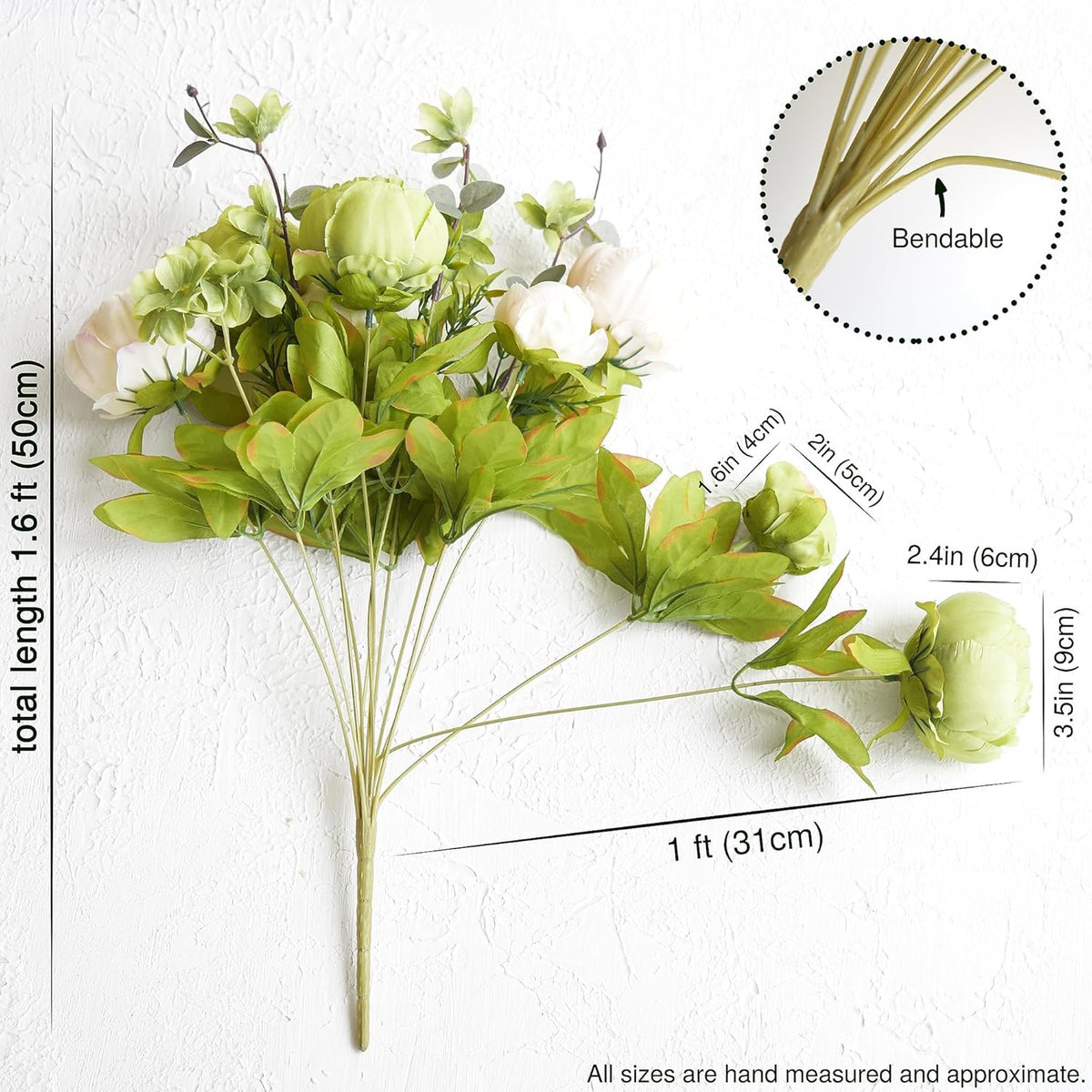 FiveSeasonStuff Artificial Peony Bouquets, 2 Cream Beige & Moss Green Silk Flower Bundles for Wedding Centerpieces & Home Decor – Vintage Peonies