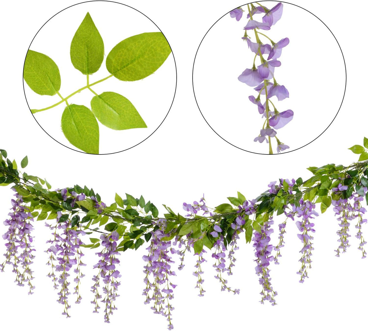 Lvydec Wisteria Artificial Flowers Garland, 4 Pcs Total 28.8ft Artificial Wisteria Vine Silk Hanging Flower for Home Garden Outdoor Ceremony Wedding Arch Floral Decor (Light Purple)