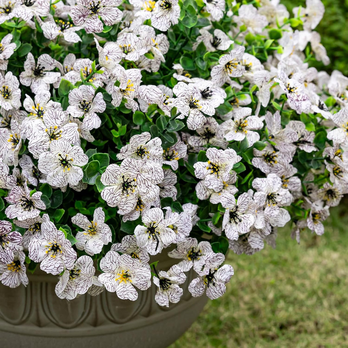 Lnoicy 20 Bundles Artificial Fake Flowers for Outdoor Faux Eucalyptus Flowers for Home Decoration, Fake Plants UV Resistant for Porch/Garden（White）