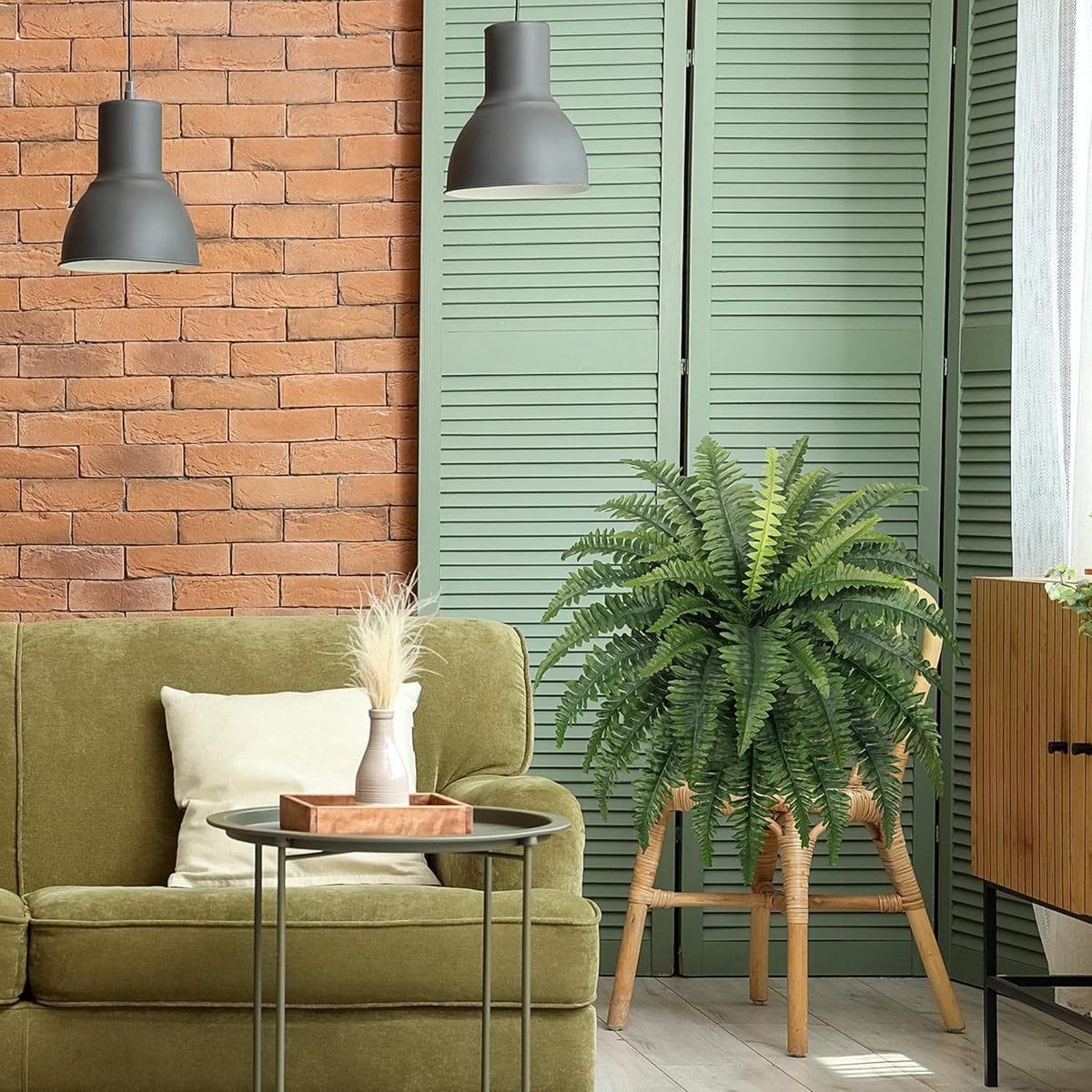 FOREST PRINCE 35" Fake Ferns, 4 Large Artificial Bonston Ferns Bushes Plants with 39 Fronds for Outdoors Garden Patio Porch Entrance Low Maintain Home Decor