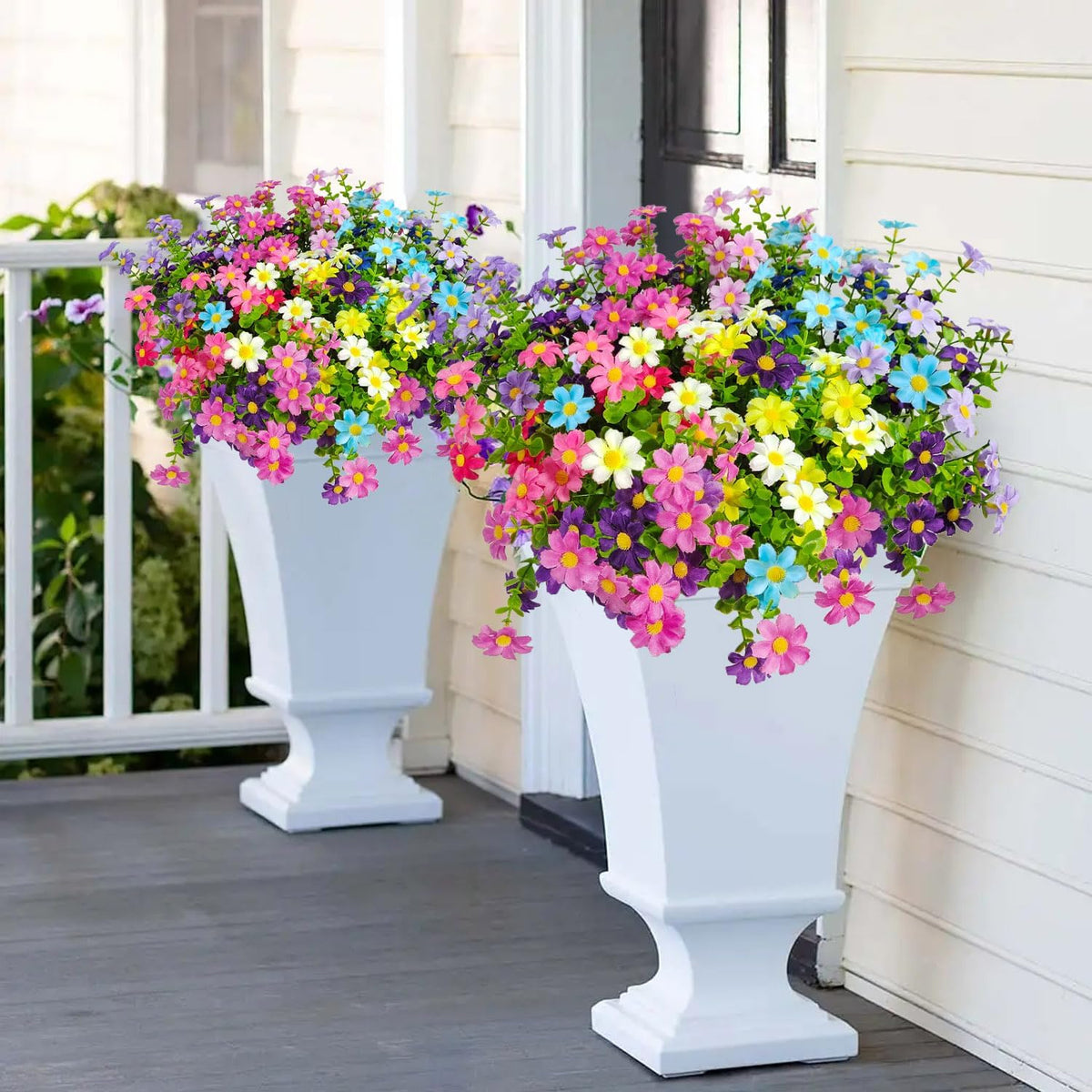 Artificial Flowers for Outdoor Decoration, 6 Bundles UV Resistant Artificial Daisies Silk Wild Flower Fake Flowers for Outside Front Porch Patio Garden Window Box Planters Decor(12 color mixing)