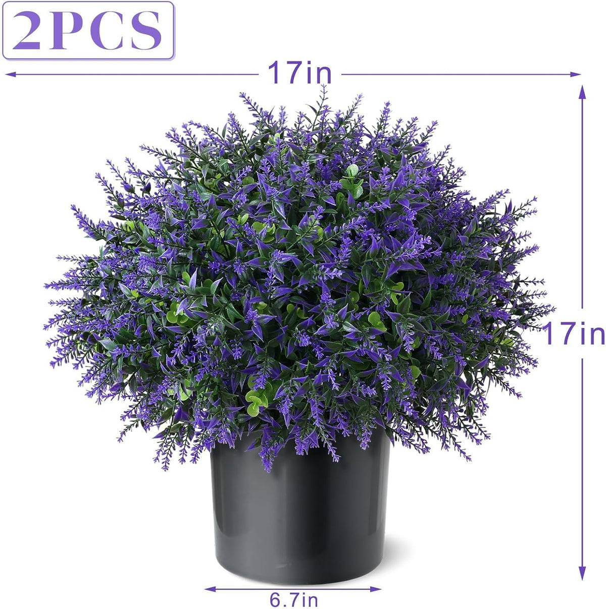 Set of 2 Artificial Eucalyptus Leaf & Lavender Topiary Trees for Front Door - UV Protection Faux Topiary Trees Fake Greenery Plant with Black Flowerpot for Farmhouse, Home, Outdoor Decor