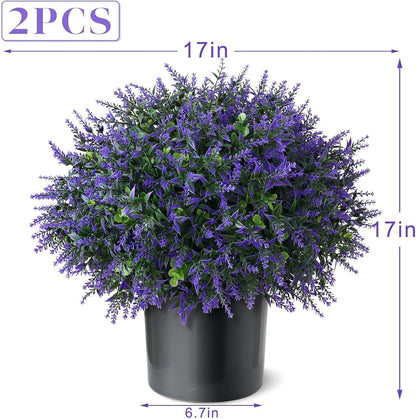 Set of 2 Artificial Eucalyptus Leaf & Lavender Topiary Trees for Front Door - UV Protection Faux Topiary Trees Fake Greenery Plant with Black Flowerpot for Farmhouse, Home, Outdoor Decor