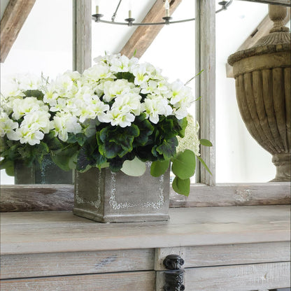 2 Pcs Artificial Geraniums for Outdoor Silk Geranium Flowers White Artificial Geranium Bush Faux Flowers Geraniums Branch for Garden Patio Grave Cemetery Vase Table Centerpiece Indoor Decor