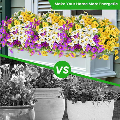 Alotiki Artificial Pansies for Outdoors, 24 Bundles Faux Silk Pansies Flowers UV Resistant Silk, Artificial Flowers for Porch Yard Garden Home Indoor Decor (Purple, White, Yellow)