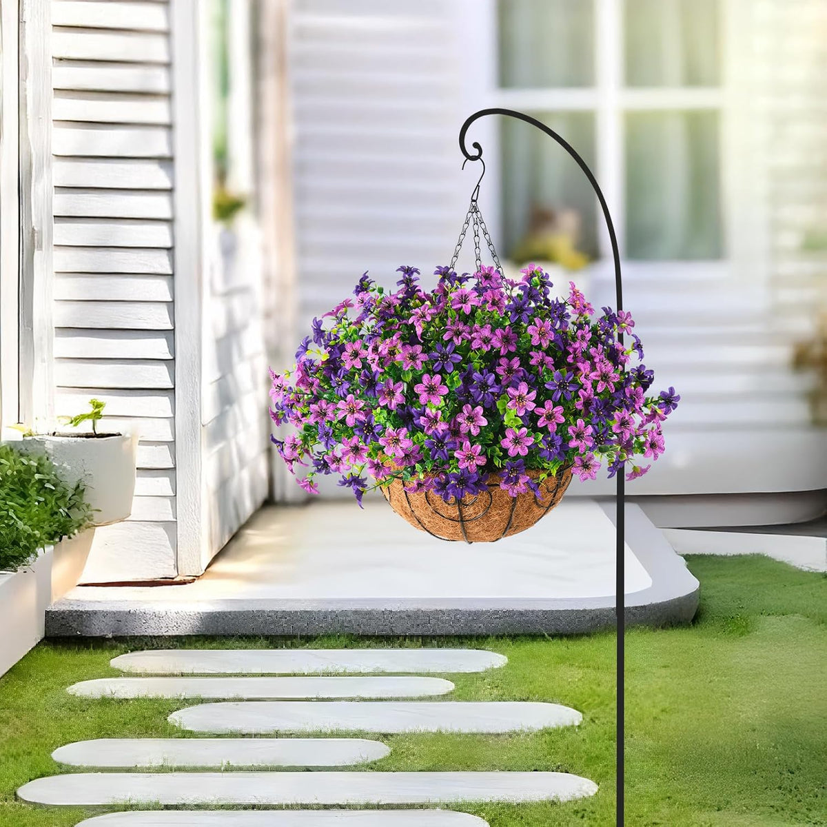 Artificial Flowers Hanging Basket for Outdoor Decoration, 12 Bundles UV Resistant Faux Silk Plants