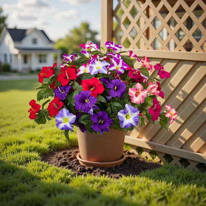 19 Inch Artificial Fake Flowers for Outdoor, 4 Pcs Faux Silk Petunias Spring Flowers for Outside for Indoor Porch Planter Front Door Garden Patio Window Box Home Decor (Multiple Color)