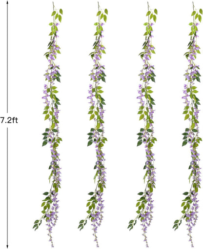 Lvydec Wisteria Artificial Flowers Garland, 4 Pcs Total 28.8ft Artificial Wisteria Vine Silk Hanging Flower for Home Garden Outdoor Ceremony Wedding Arch Floral Decor (Light Purple)
