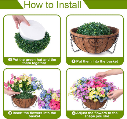 Artificial Fake Hanging Flowers Baskets for Outdoors Faux Plants Spring Outside Decor, UV Resistant Silk Morning Glory Flowers in Planter Realistic Petunias for Outdoor Porch Patio Garden Yard Home