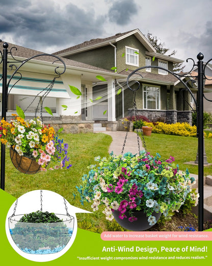 2 Sets Artificial Hanging Plants Flowers with Basket for Outdoors, 30 Bundles UV Resistant Fake Plants Spring Summer Decoration Faux Silk Eucalyptus Garden Patio Yard Front Porch Balcony Arrangement