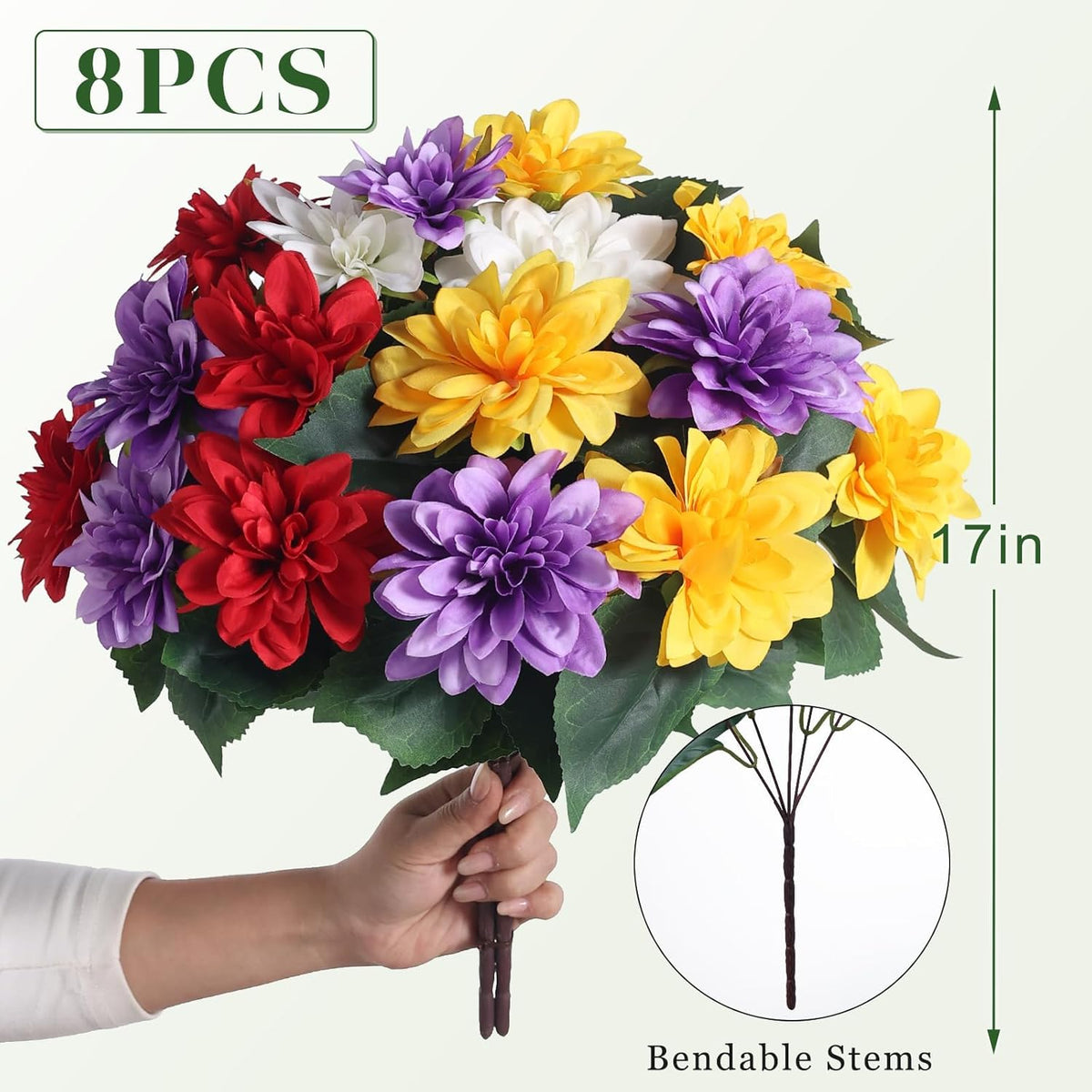 VIERENA 8 Bundles Artificial Dahlia Flowers for Outdoors Spring Summer Decor, No Fade Silk Flower Faux Dahlias Plant Arrangement for Home Garden Balcony Farmhouse（Purple）