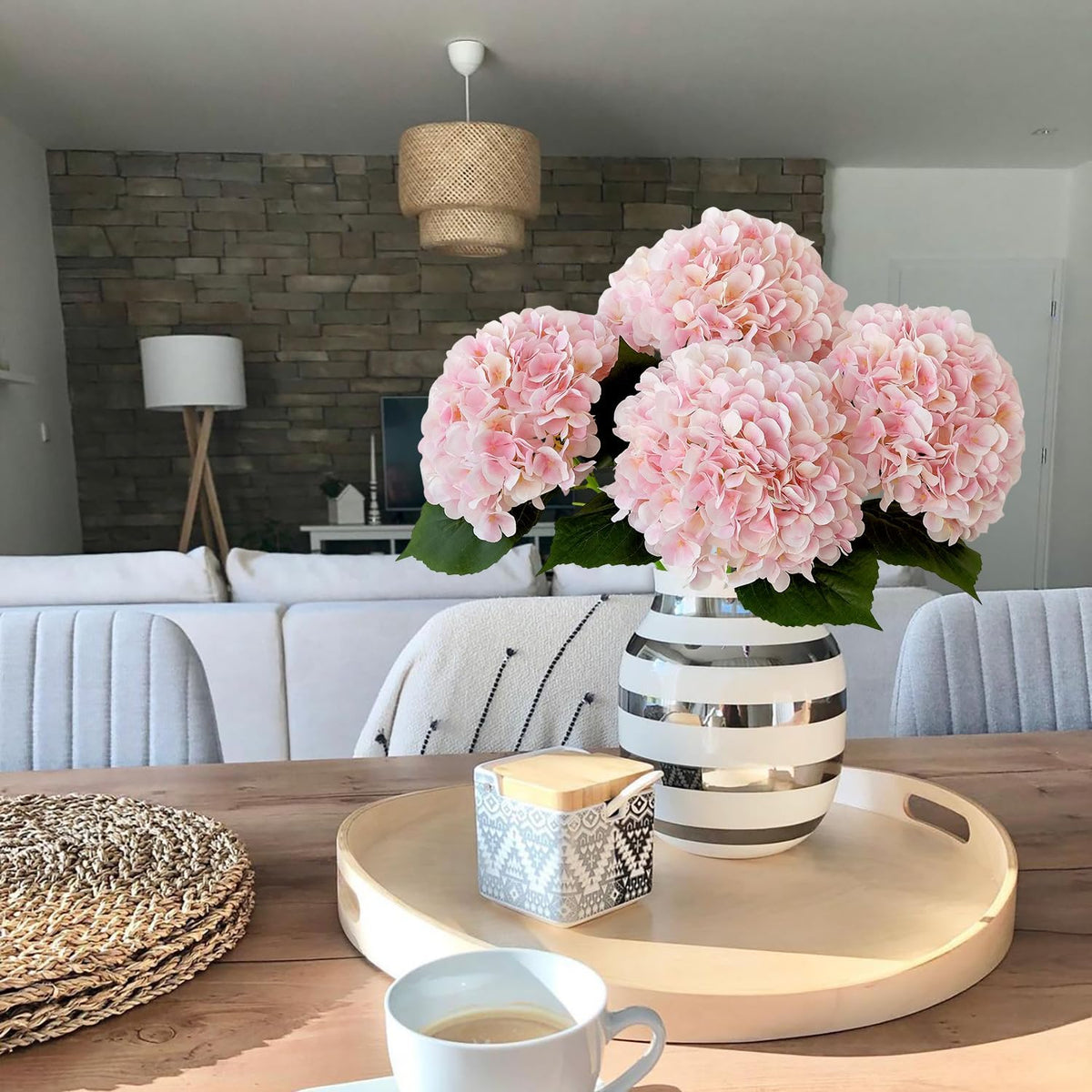 Pink Flowers Silk Artificial Hydrangeas, 4Pcs 22" Lifelike Large Silk Flowers with Stems, Artificial Flowers for Wedding Bouquet Table Centerpieces Outdoor Home