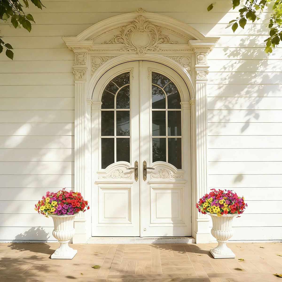 Artificial Flowers for Outdoors Spring Decor, 16 Bundles UV Resistant Realistic Fuax Silk Flowers, Fake Plants for Planter Indoor and Outdoor Garden Porch Patio Window Box Yard Farmhouse
