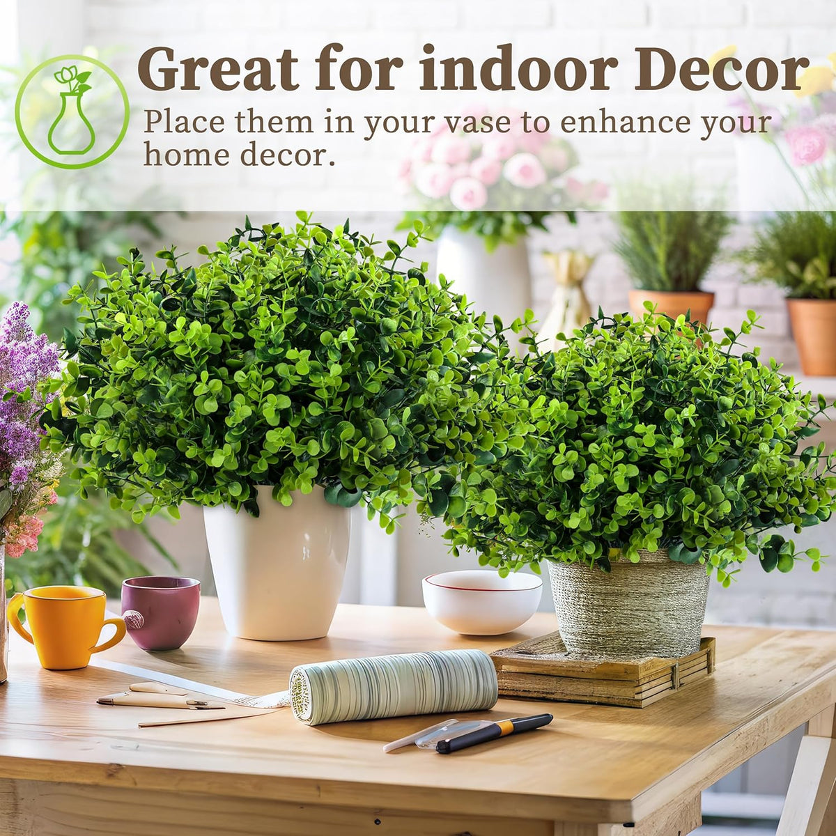 20 Bundles Artificial Greenery Boxwood Plants, Fake Plant for Garden Porch, Window Box, Home Wedding, Farmhouse, and Indoor Outdoor Decoration