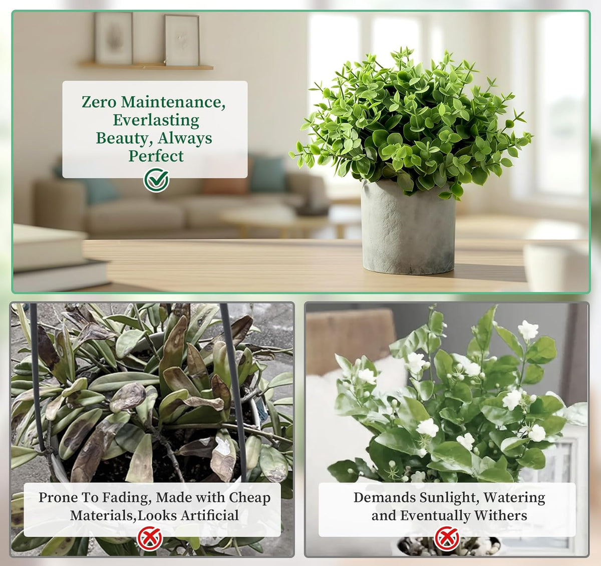 Lemonfilter Small Fake Plants, 5 Pack Mini Potted Artificial Eucalyptus Plant Greenery Plastic Fake Plants Faux Plant for Table Shelve Bathroom Kitchen Rustic Farmhouse Indoor Decor