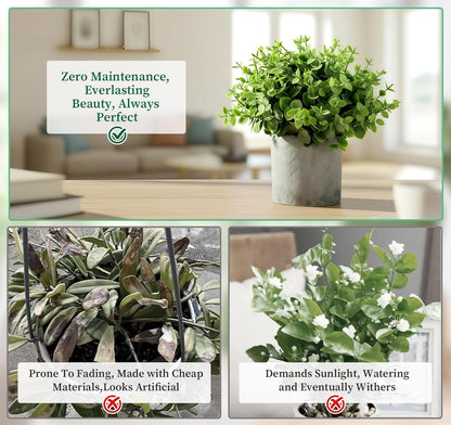 Lemonfilter Small Fake Plants, 5 Pack Mini Potted Artificial Eucalyptus Plant Greenery Plastic Fake Plants Faux Plant for Table Shelve Bathroom Kitchen Rustic Farmhouse Indoor Decor