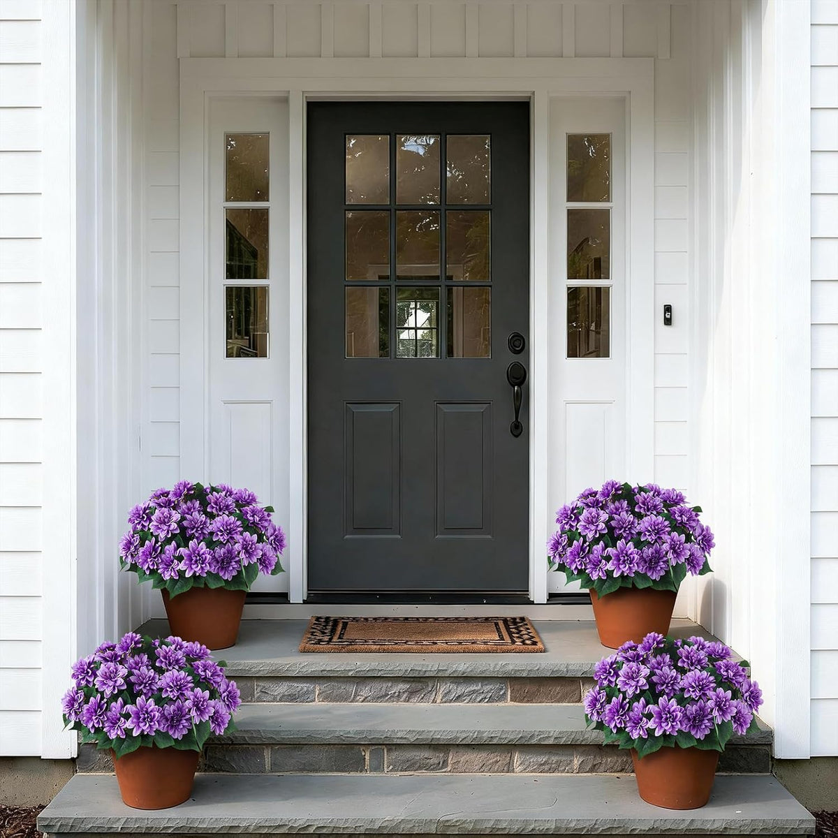 VIERENA 8 Bundles Artificial Dahlia Flowers for Outdoors Spring Summer Decor, No Fade Silk Flower Faux Dahlias Plant Arrangement for Home Garden Balcony Farmhouse（Purple）