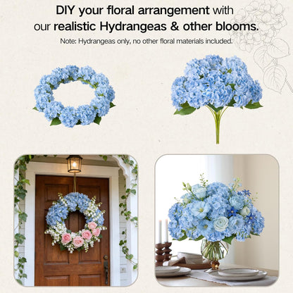 INXUGAO Artificial Flowers Fake Outdoor Hydrangea Bouquets with Long Stems, 3Pcs 18" Faux Light Blue Hydrangeas with Latex Real Touch for Outdoors, Wedding, Baby Shower and Party Decor