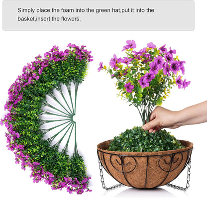 HyeFlora Artificial Fake Hanging Plants Flowers Basket for Outdoor Outside Porch Spring Decoration, Faux Silk Purple Daisy Realistic UV Resistant in Planter for Home Patio Balcony Garden Yard