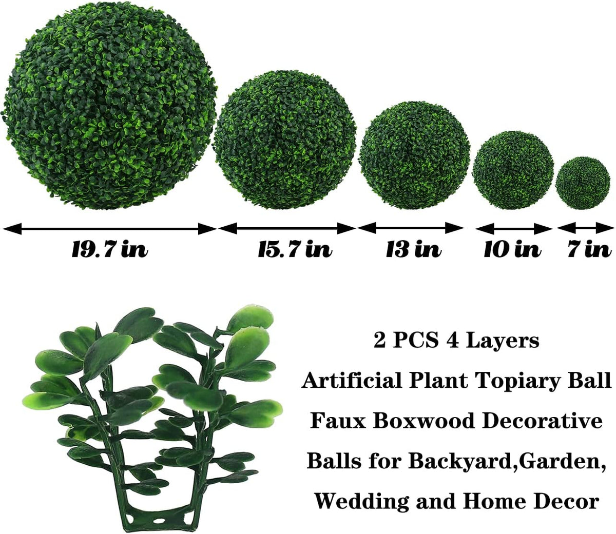 2 PCS 15.7 inch 4 Layers Artificial Plant Topiary Ball Faux Boxwood Decorative Balls