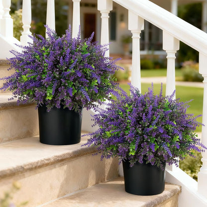 2 Sets Artificial Eucalyptus & Lavender Topiary Trees for Front Door - UV Resistant Potted Faux Plants