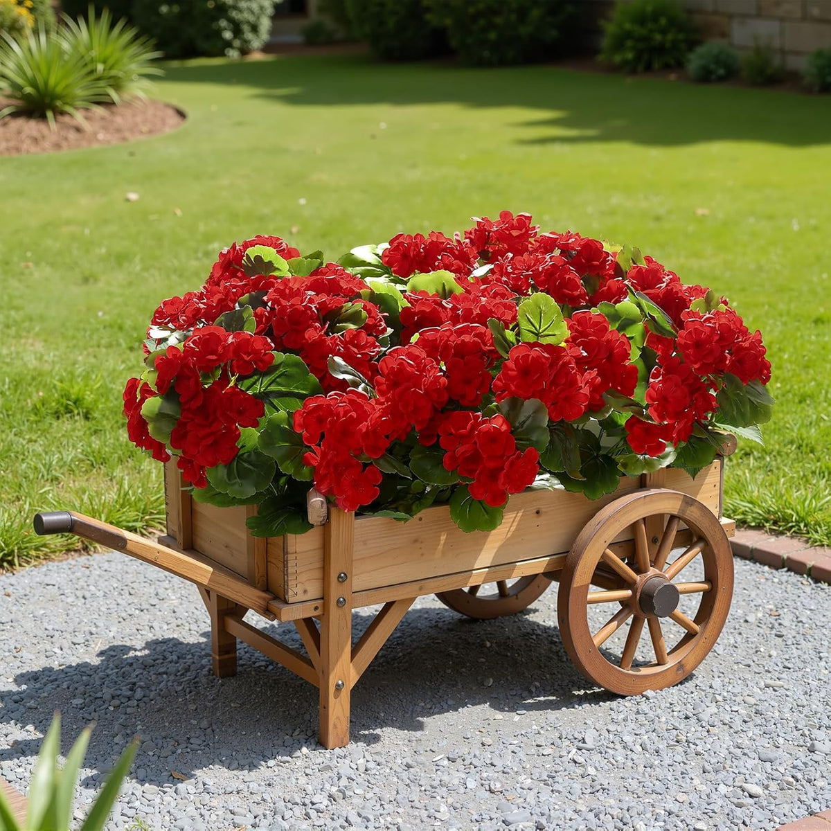 Alupssuc 8 Pcs Artificial Geranium Flowers for Outdoors Decoration Silk Floral, UV Resistant Fake Plants, Faux Flower for Porch Garden Table Centerpieces Home Indoor and Outdoor Spring Decor (8, Red)