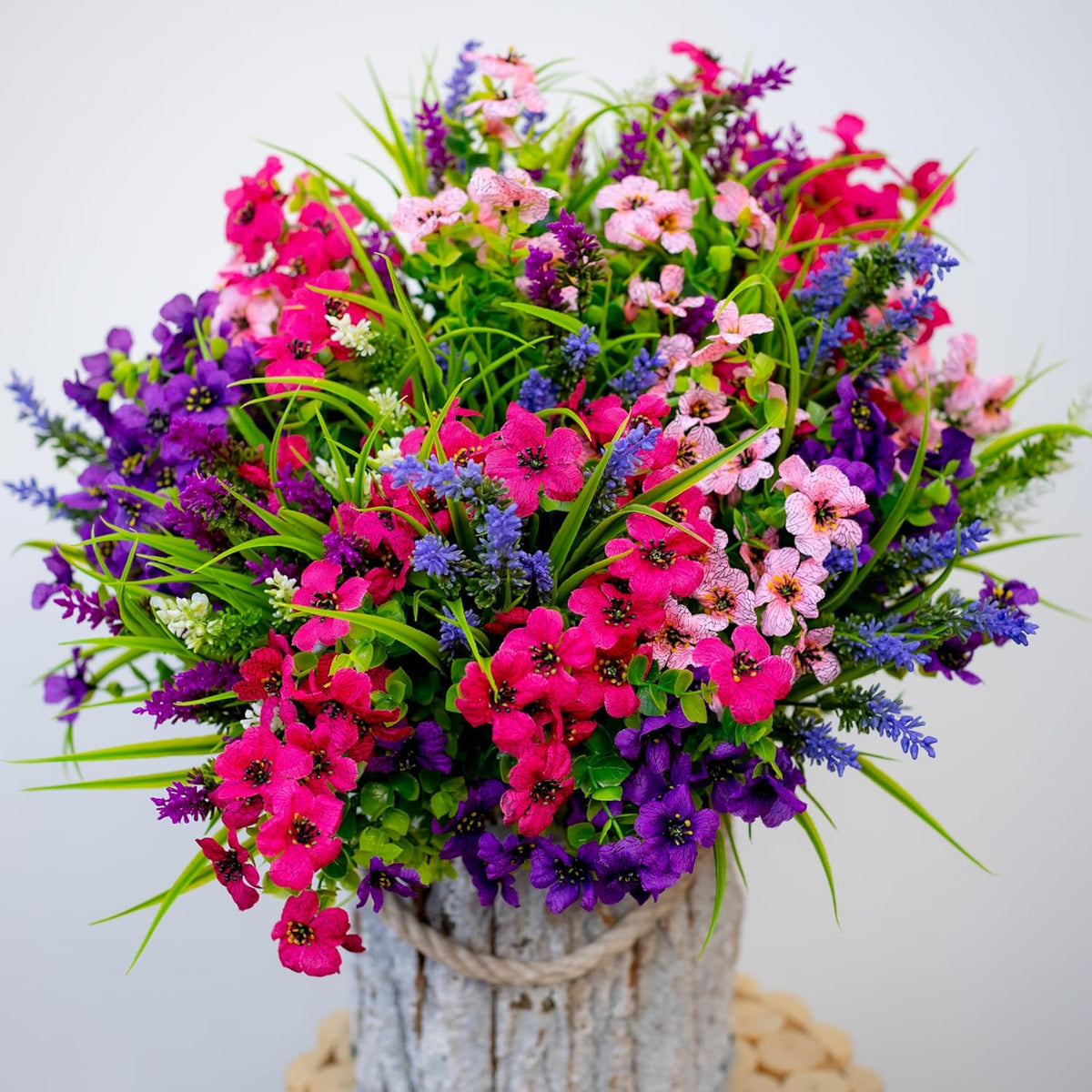 Artificial Flowers Outdoor Shrubs - 16 Bundles Fake Plants UV Resistant No Fade Faux Plastic Greenery Home Garden Porch Patio Decoration Office Indoor (1, Multi-16 Pcs)