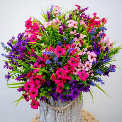 Artificial Flowers Outdoor Shrubs - 16 Bundles Fake Plants UV Resistant No Fade Faux Plastic Greenery Home Garden Porch Patio Decoration Office Indoor (1, Multi-16 Pcs)