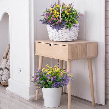 Hananona 12 Pcs Artificial Flowers Outdoor, Faux Artificial Plants UV Resistant Plastic Flower Bulk for Hanging Planter Porch Window Home Wedding Fall Summer Decor (12, Fuchsia, Purple, Yellow, Green)