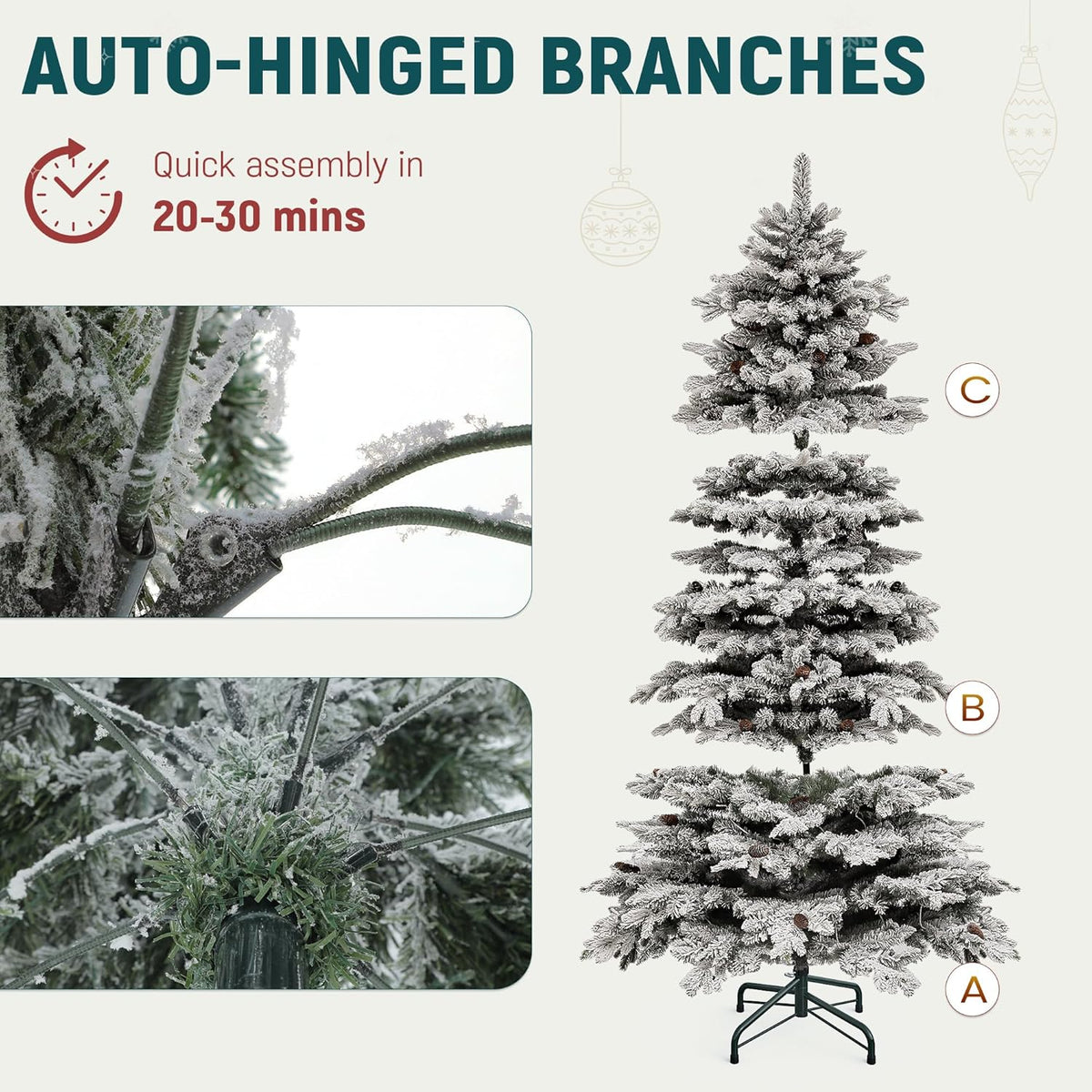 Serene Prelit Flocked Remote Artificial Holiday Decor Kit