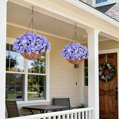 Artificial Flowers for Outdoors Decoration, 5 Bundles Faux Hydrangea UV Resistant Fake Arrangements Plants for Indoor and Outdoor Garden Front Porch Spring Summer Decor, Blue