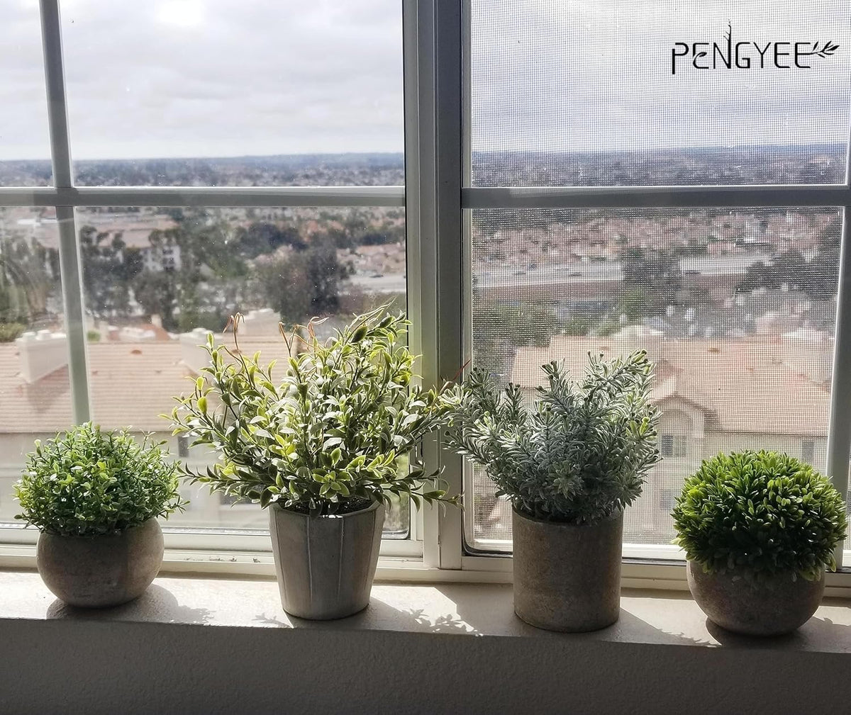 4 Pack Small Fake Plants in White Pulp Pot for Home Decor, Artificial Plants Indoor, Small Faux Plants Indoor for Bathroom Bedroom Kitchen Office Farmhouse Room Shelf Decor
