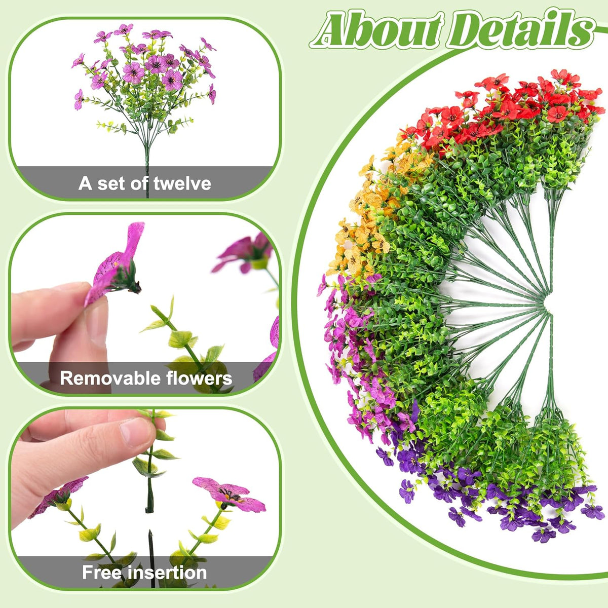 Artificial Faux Hanging Plants Flowers Basket for Spring Outdoor Decoration, Fake Silk Daisy UV Resistant Look Real with Eucalyptus Leaves Summer Outside Decor for Home Patio Garden