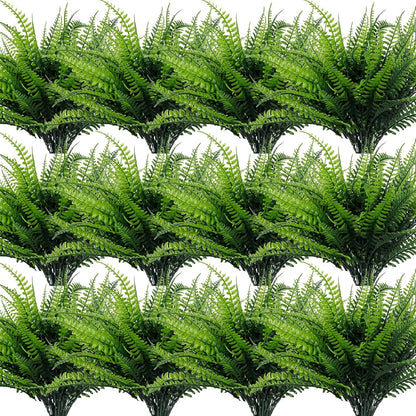 TURNMEON 20 Bundles Artificial Plants Outdoor Faux Boston Fern Spring Decor, Fake Plants UV Resistant Plastic Greenery Shrubs Artificial Fake Flowers for Outside Gardens Patio Yards Home Summer Decor