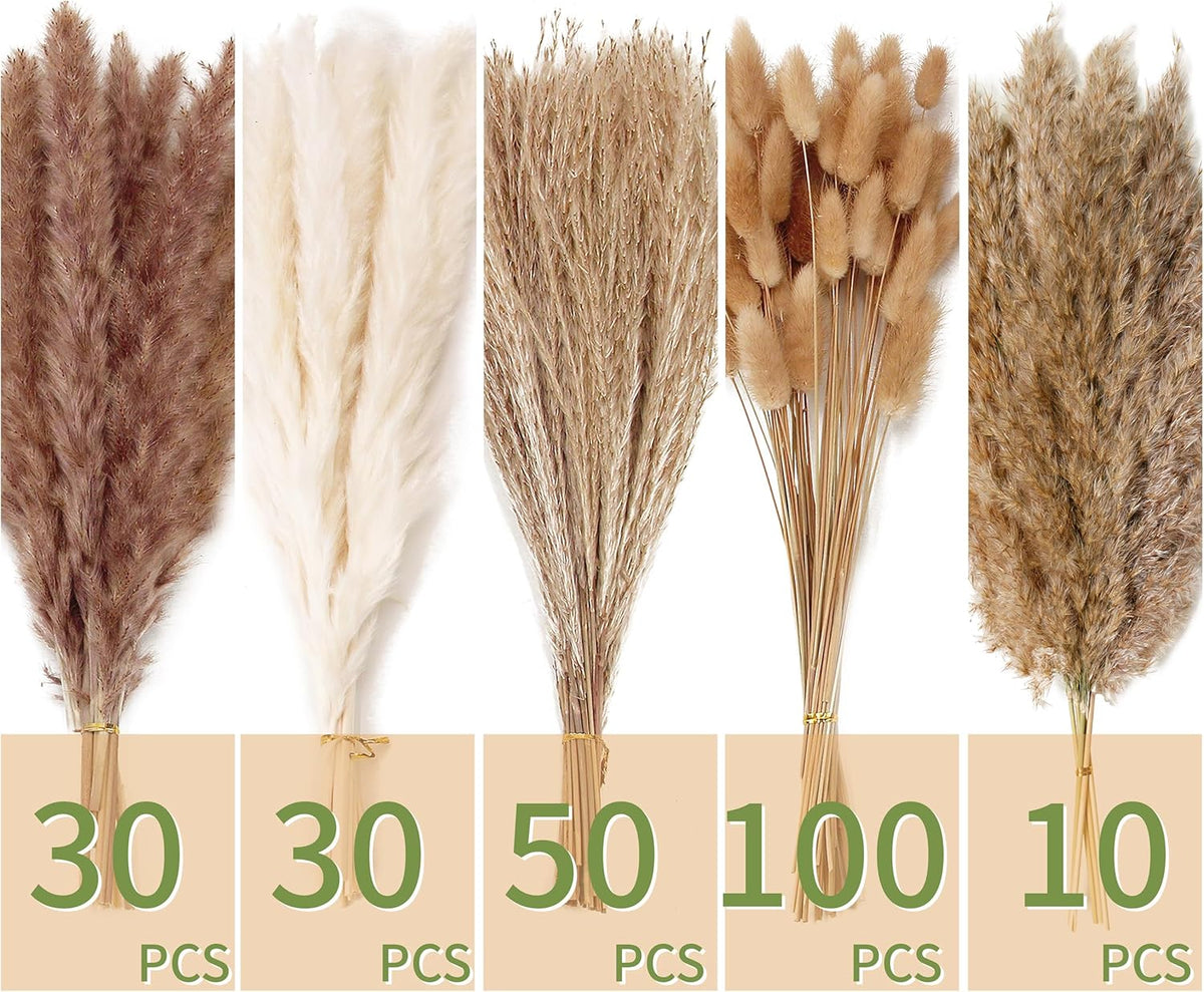 220 PCS Dried Flower Bouquet – Pampas Grass, Floral Decor for Home, Wedding, and Boho Style | Perfect for Vases, Fall, Spring, Summer, and Winter Arrangements