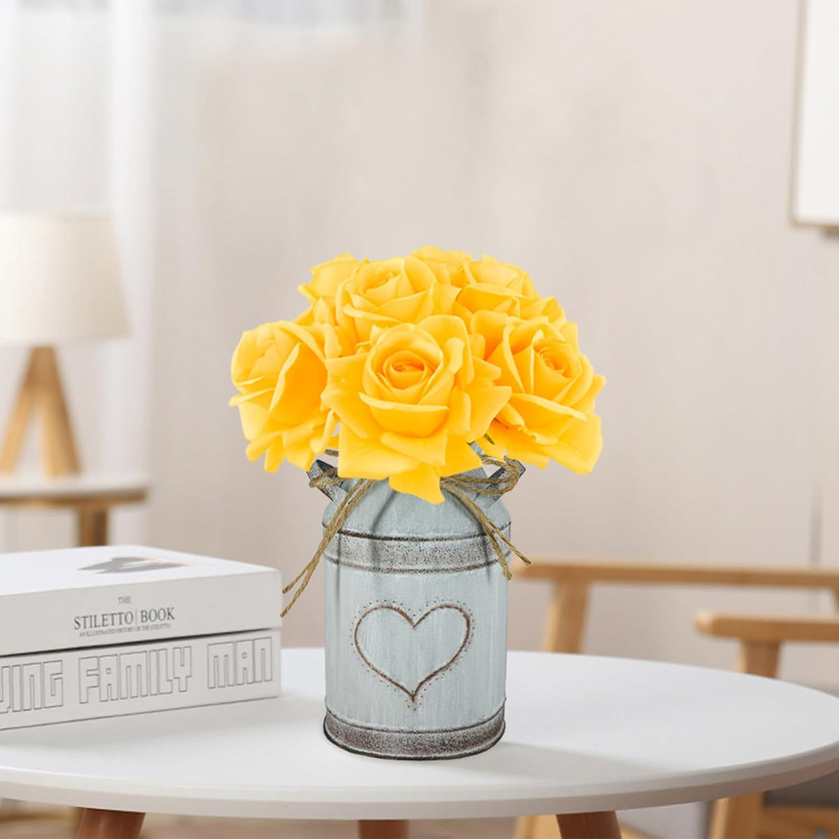Eyamumo Fake Flowers, Faux Silk Real Touch Artificial Rose Flowers for Decoration DIY, Wedding Party, Home Office Decoration and Dining Table Centerpiece, 7Pcs (Yellow-30cm, 30CM)