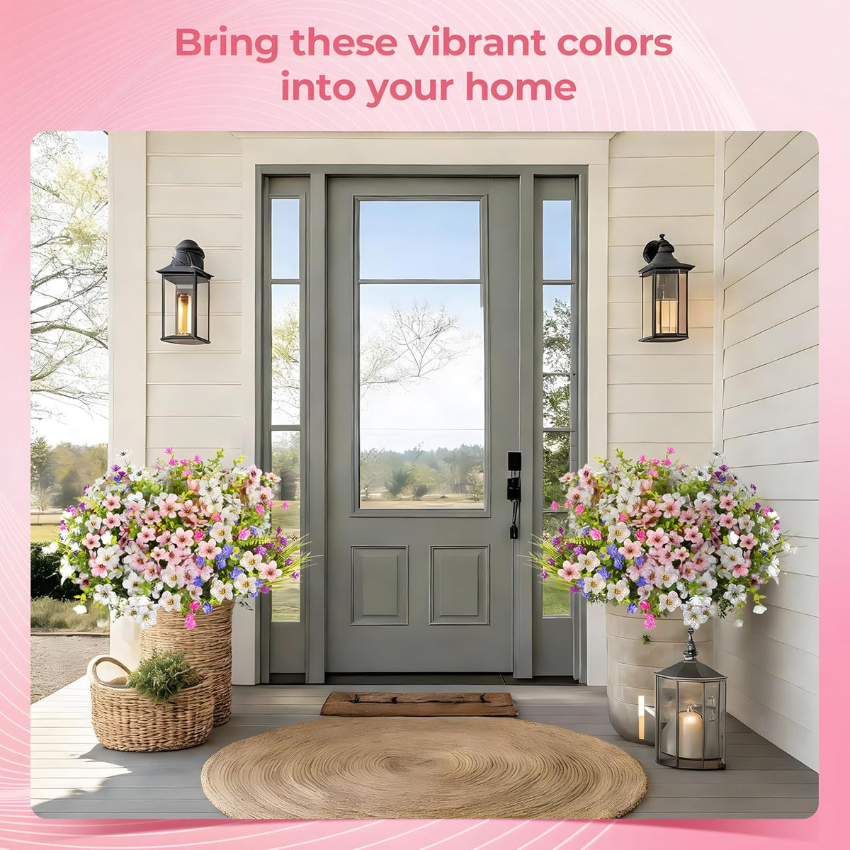 Fake Flowers for Outdoor UV Resistant 24 Pcs Pink Summer Artificial Flowers Outdoors, Realistic Faux Silk Flowers Fade Resistant, Fake Plants ＆ Flowers for Garden Porch Planters Window Patio Wedding