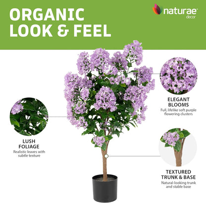 Naturae Decor Purple Crape Myrtle Tree - Lifelike Artificial Indoor and Outdoor Flower Tree - UV Resistant - 36 in High